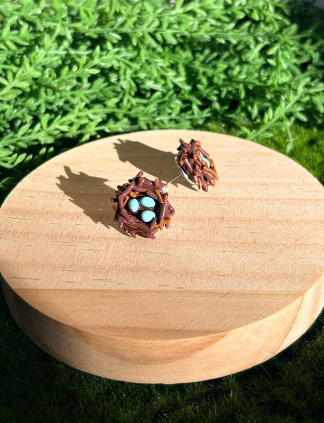 Robin's Egg Birds Nest Earrings