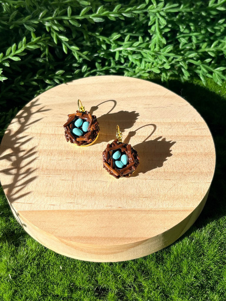 Robin's Egg Birds Nest Earrings