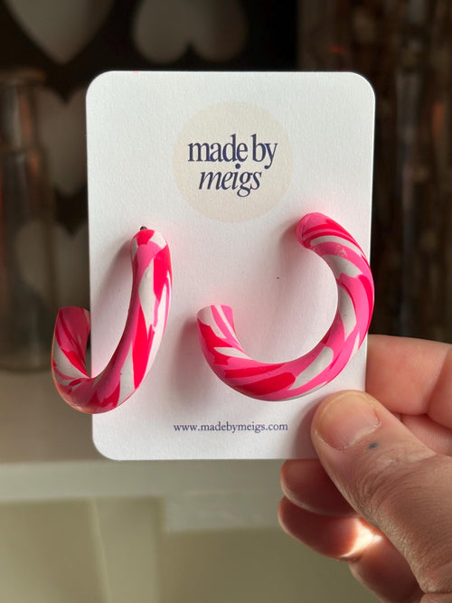 Bright Fluorescent Pink + White Hoops