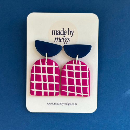 Bright Fuchsia + Navy Statement Earrings (SECONDS)